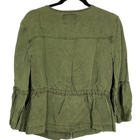 Sanctuary Womens Military Frill Peplum Jacket Full Zip Raw Edge Pockets Green XS - Picture 3 of 9